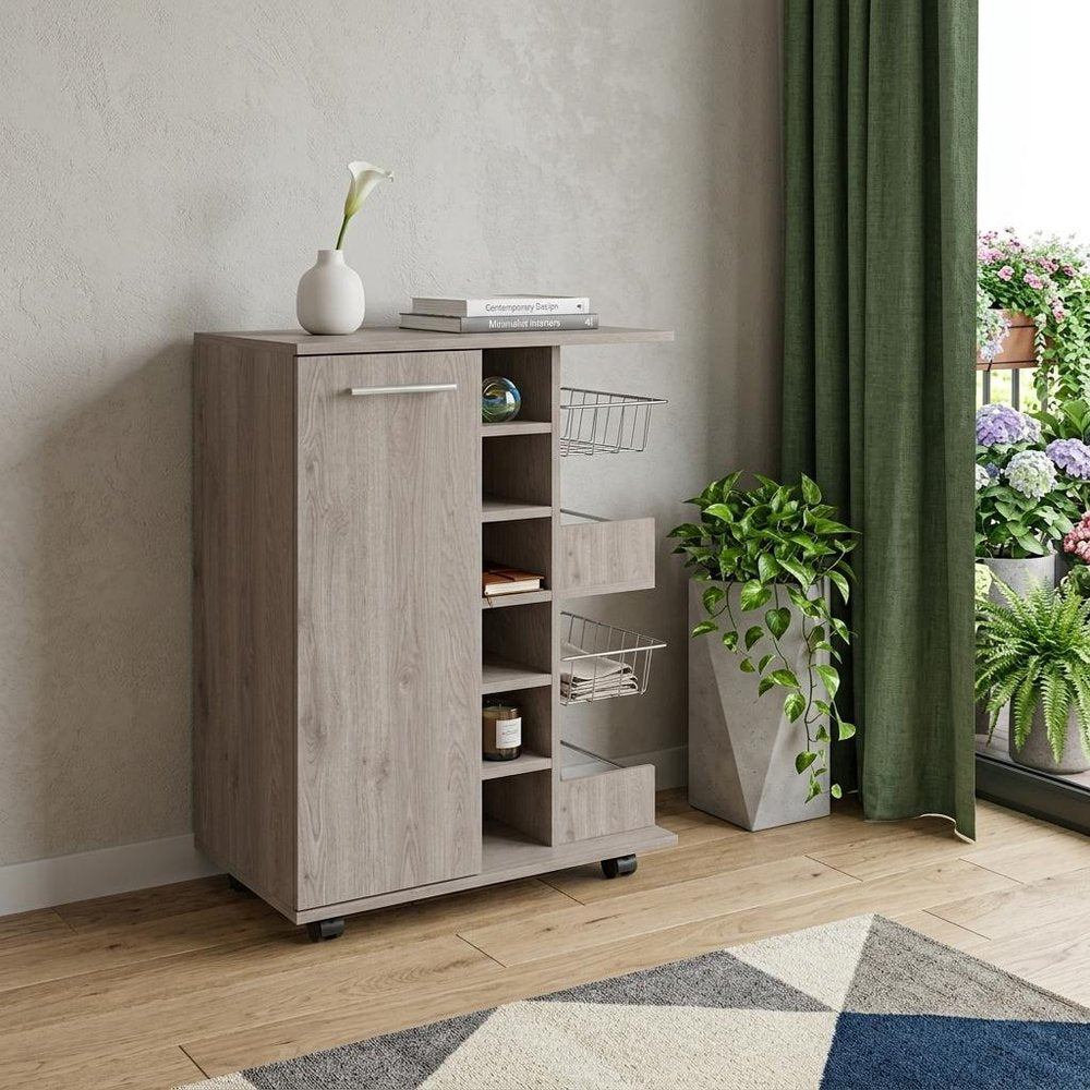 Light Gray Rolling Bar Cart With Wine Storage HomeRoots