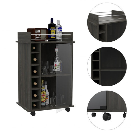 22" Espresso Wood Rolling Bar Cart With Wine Storage HomeRoots
