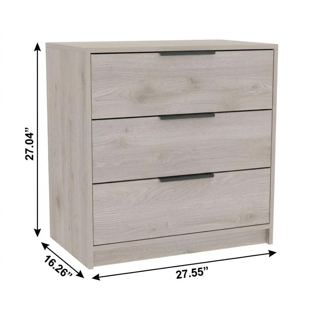 28" Light Gray Wood Three Drawer Dresser