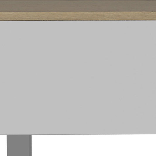 32" White And Light Oak Manufactured Wood Rectangular Lift Top Coffee Table With Drawer And Shelf HomeRoots