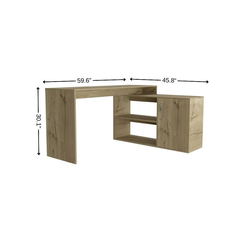 60" Natural L Shape Computer Desk With Three Drawers HomeRoots