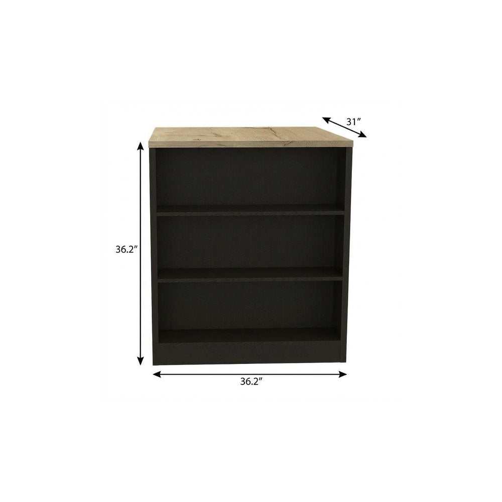 36" Natural and Black Wood Kitchen Island With Storage HomeRoots