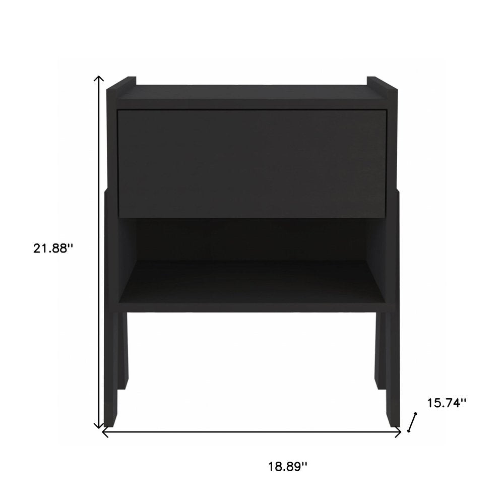 22" Black Wood One Drawer Nightstand HomeRoots