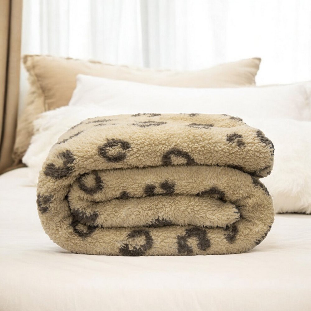 Tan Reverse and Brown Printed Sherpa and Sherpa Throw Blanket HomeRoots