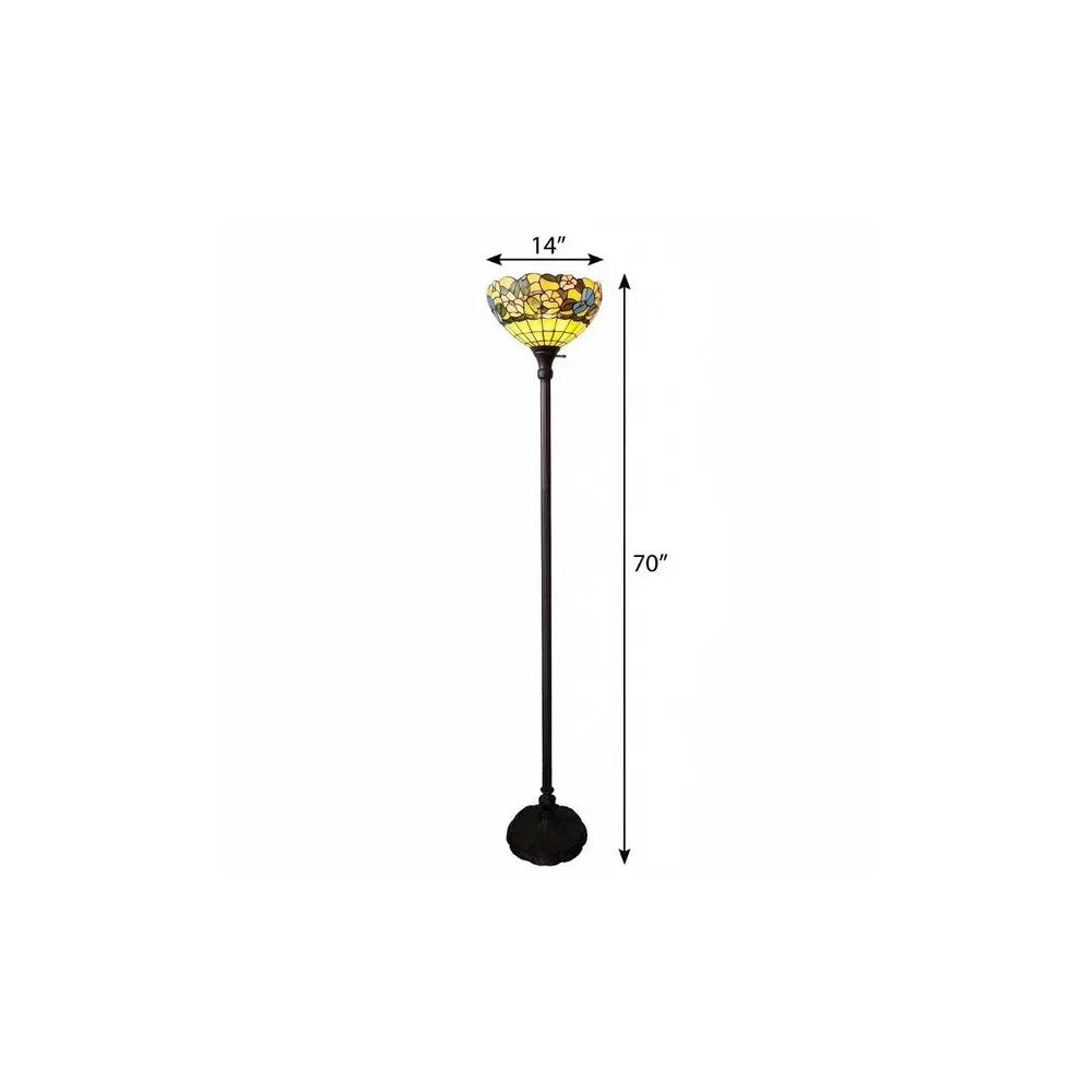 70" Green And Black Floor Lamp With Green Glass Bowl Shade HomeRoots