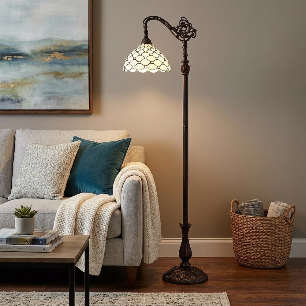 62" Brown And White Metal Floor Lamp With White Glass Bowl Shade HomeRoots