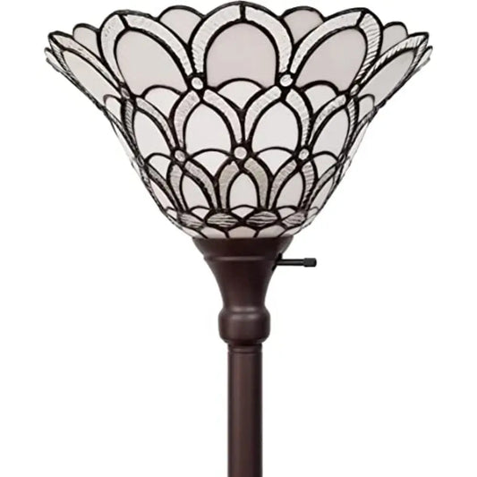 62" Brown And White Floor Lamp With White Peacock Feather Glass Bell Shade HomeRoots