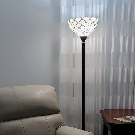 62" Brown And White Floor Lamp With White Glass Bowl Shade