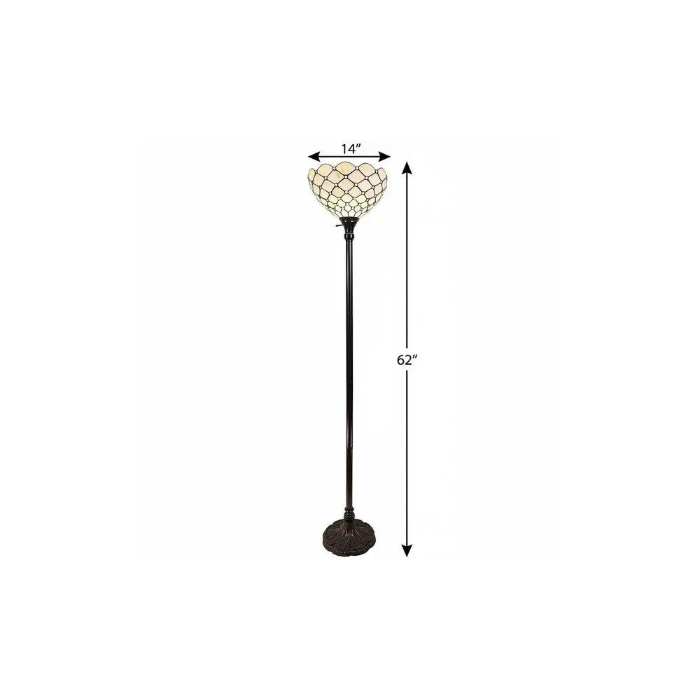 62" Brown And White Floor Lamp With White Glass Bowl Shade HomeRoots