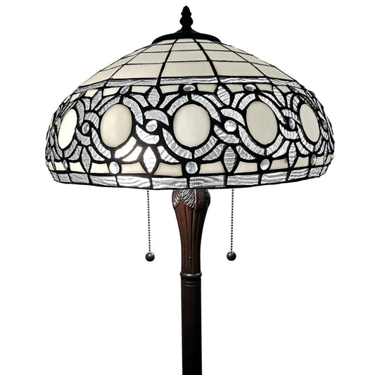 63" Brown Two Light Traditional Shaped Floor Lamp With White Stained Glass Bowl Shade