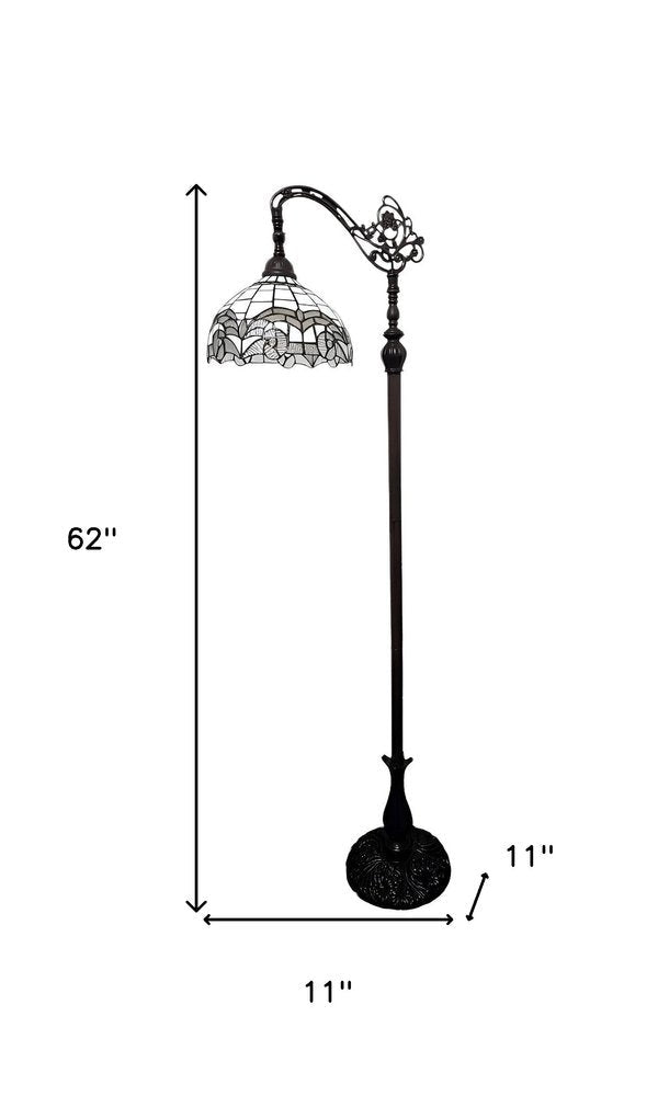 62" Brown Metal Arched Floor Lamp With White Geometric Stained Glass Shade HomeRoots