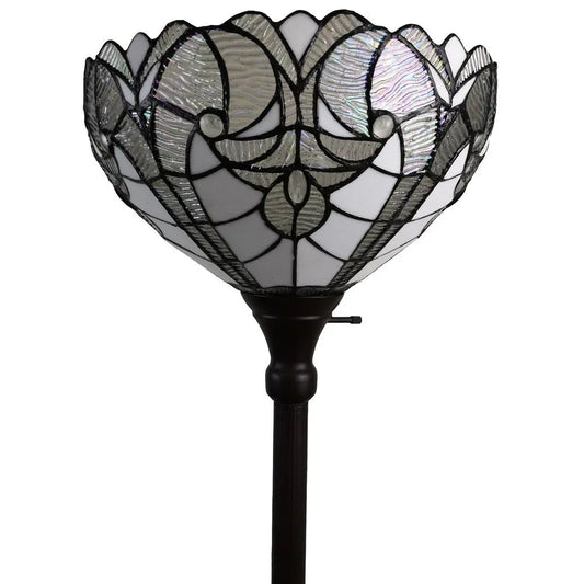 62" Brown Torchiere Floor Lamp With White Tiffany Style Glass Dome Shade HomeRoots