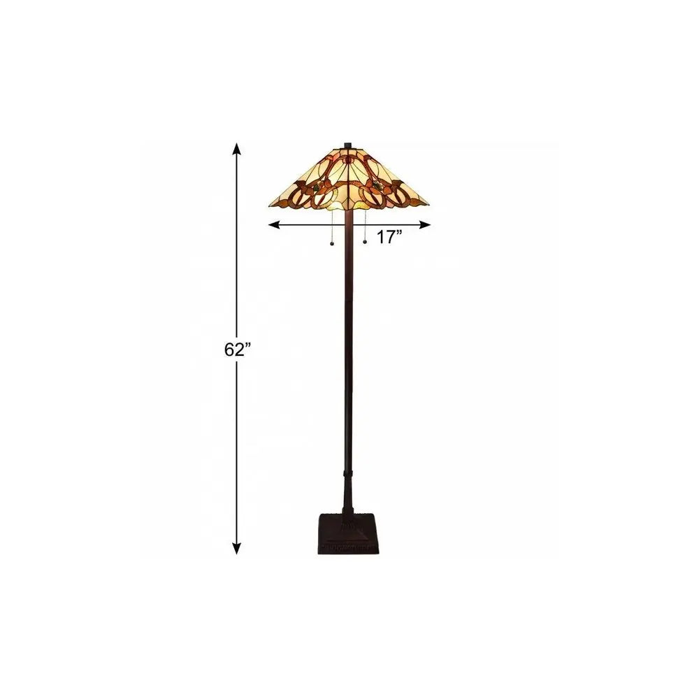 62" Beige Two Light Floor Lamp With Brown And White Glass Cone Shade HomeRoots