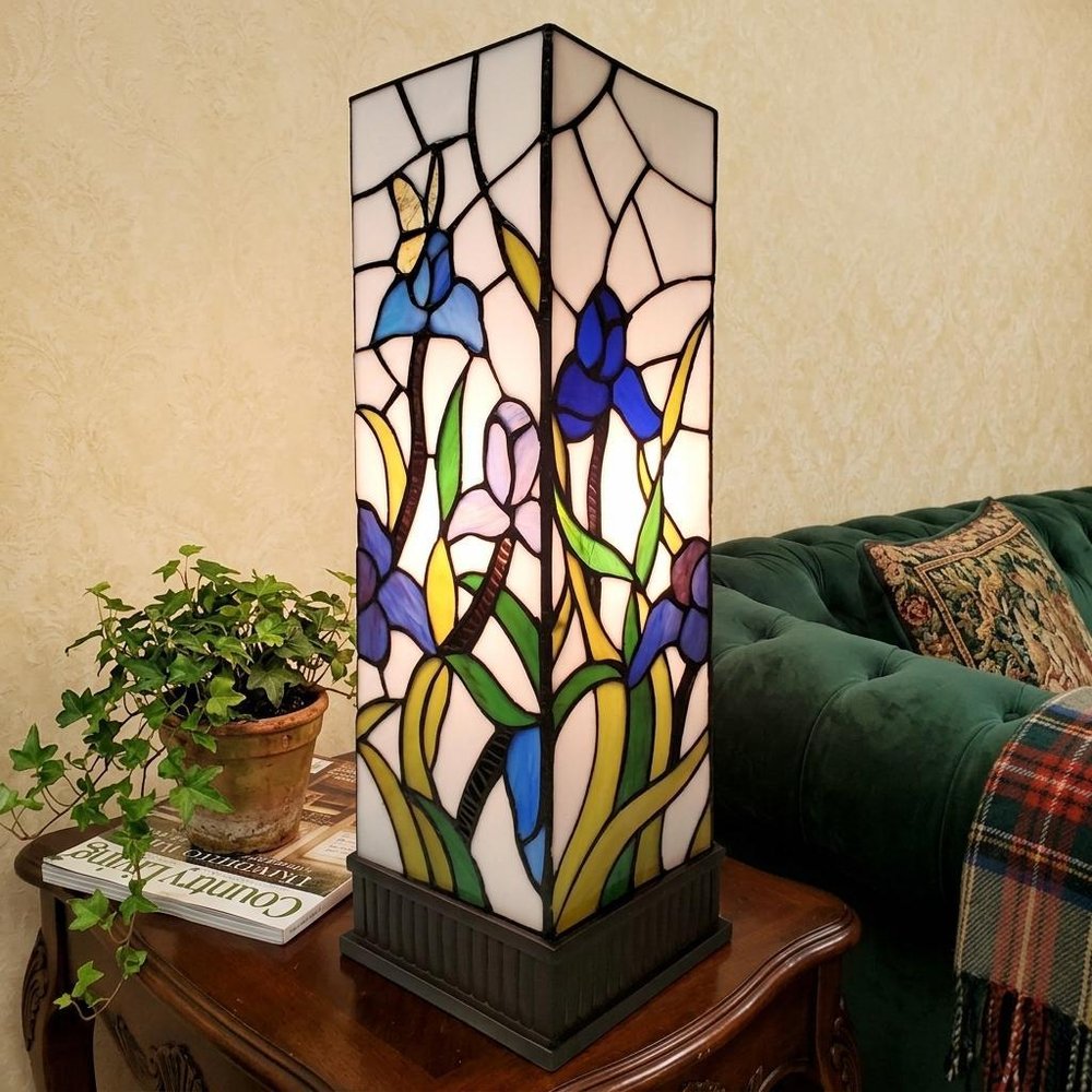 18" Tiffany Style Floral Dark Brown Base Table Lamp HomeRoots