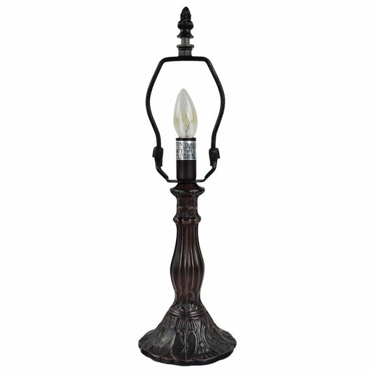 15" Dark Brown Metal Candlestick Table Lamp With Red and Black Novelty Shade HomeRoots