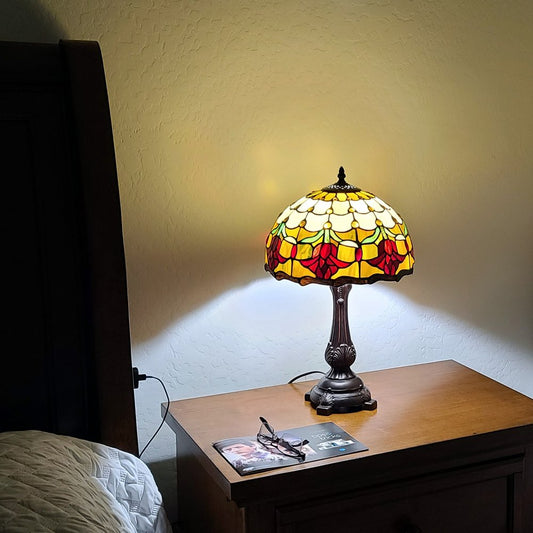 19" Dark Brown Metal Candlestick Table Lamp With Orange Dome Shade HomeRoots