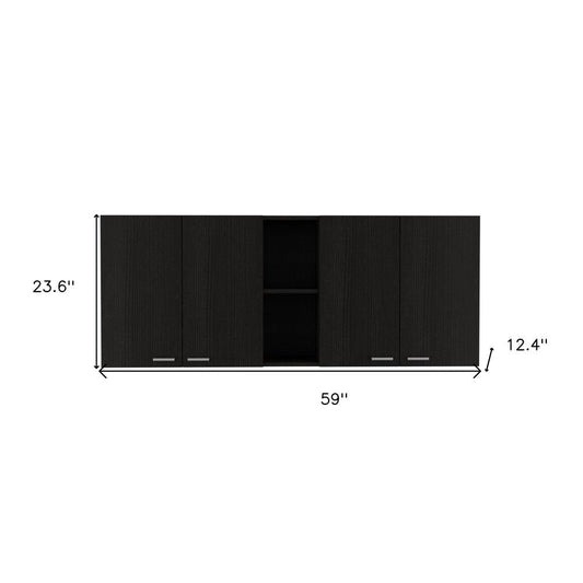 59" Black Wood Wall mounted Accent Cabinet With Five Shelves HomeRoots