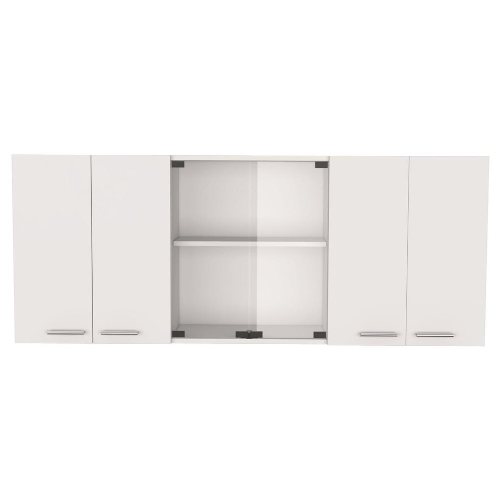 59" White Wood Wall Mounted China Cabinet With Six Doors HomeRoots