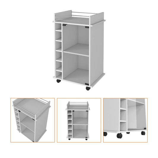 White Rolling Bar Cart With Wine Storage HomeRoots