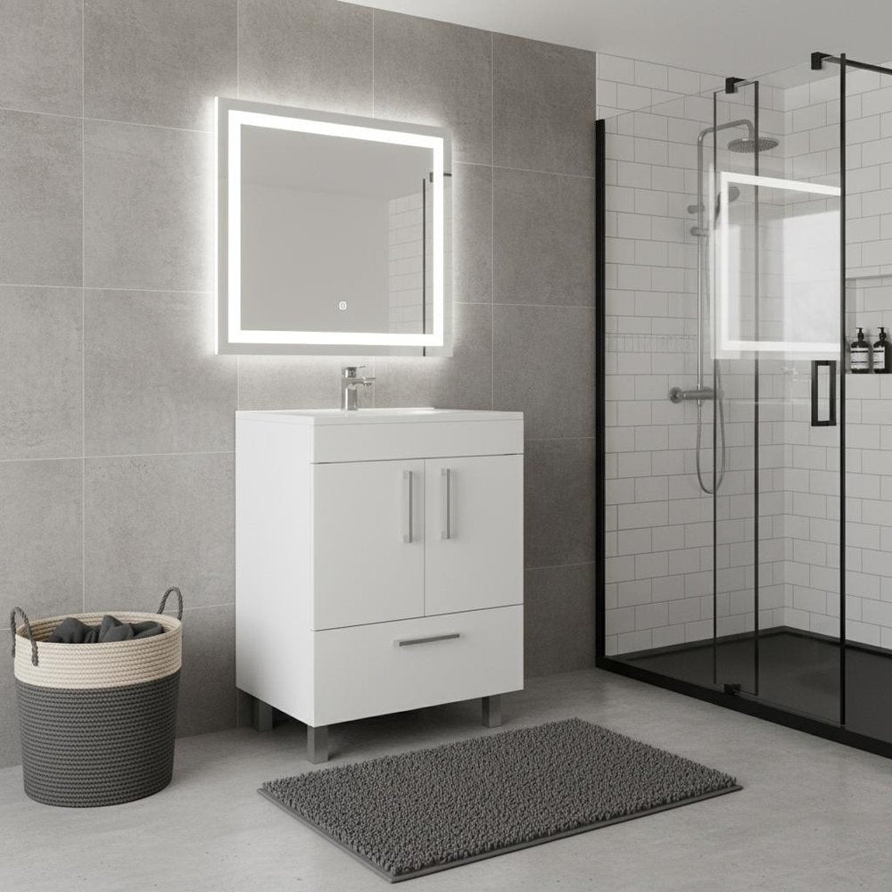 24" White Wood Freestanding Double Door Bathroom Vanity With Sink HomeRoots