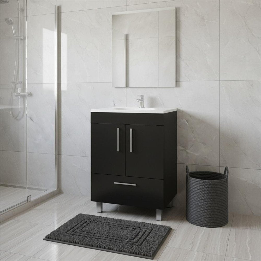 24" Black Wood Freestanding Bathroom Vanity With White Sink HomeRoots