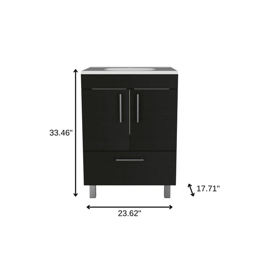 24" Black Wood Freestanding Bathroom Vanity With White Sink HomeRoots
