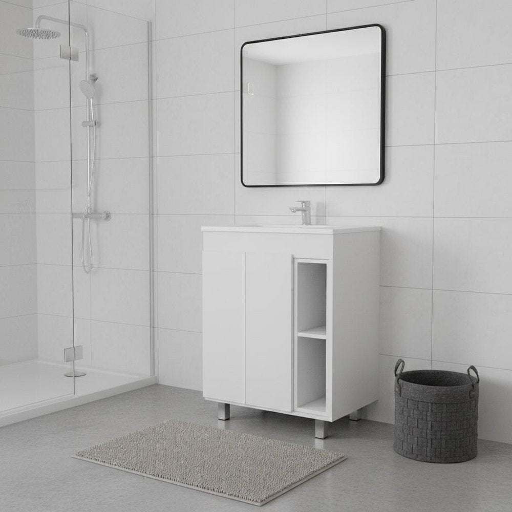 24" White Wood Freestanding Double Door Bathroom Vanity With Sink HomeRoots