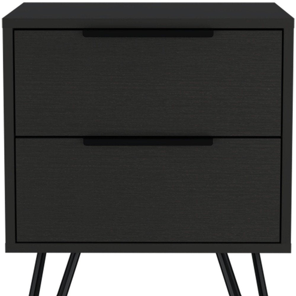 22" Black Wood Two Drawer Nightstand HomeRoots