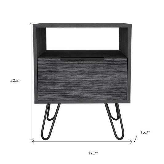 22" Gray Faux Wood Nightstand With Storage HomeRoots