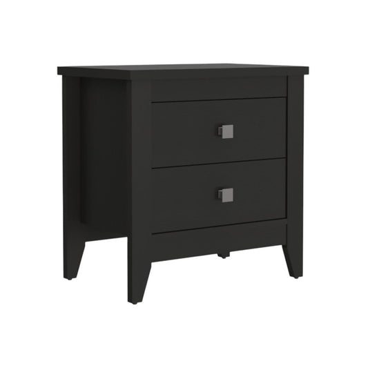 24" Black Wood Two Drawer Nightstand HomeRoots