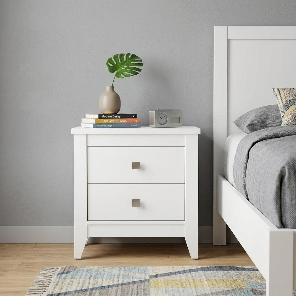 24" White Wood Two Drawer Nightstand HomeRoots