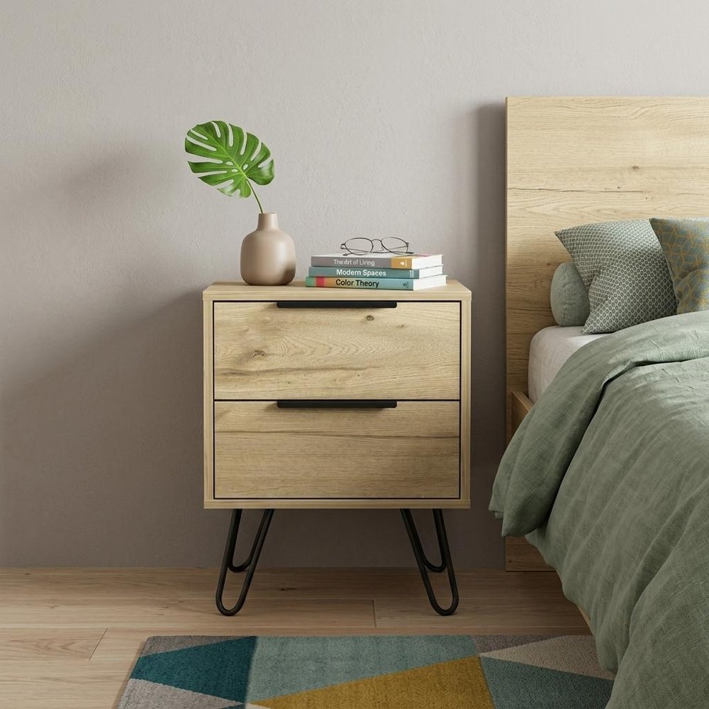 22" Oak Wood Two Drawer Nightstand HomeRoots
