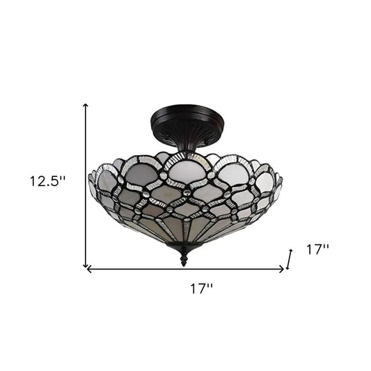 Black and Gray Two Light Tiffany Style Semi Flush Dimmable Ceiling LIght HomeRoots