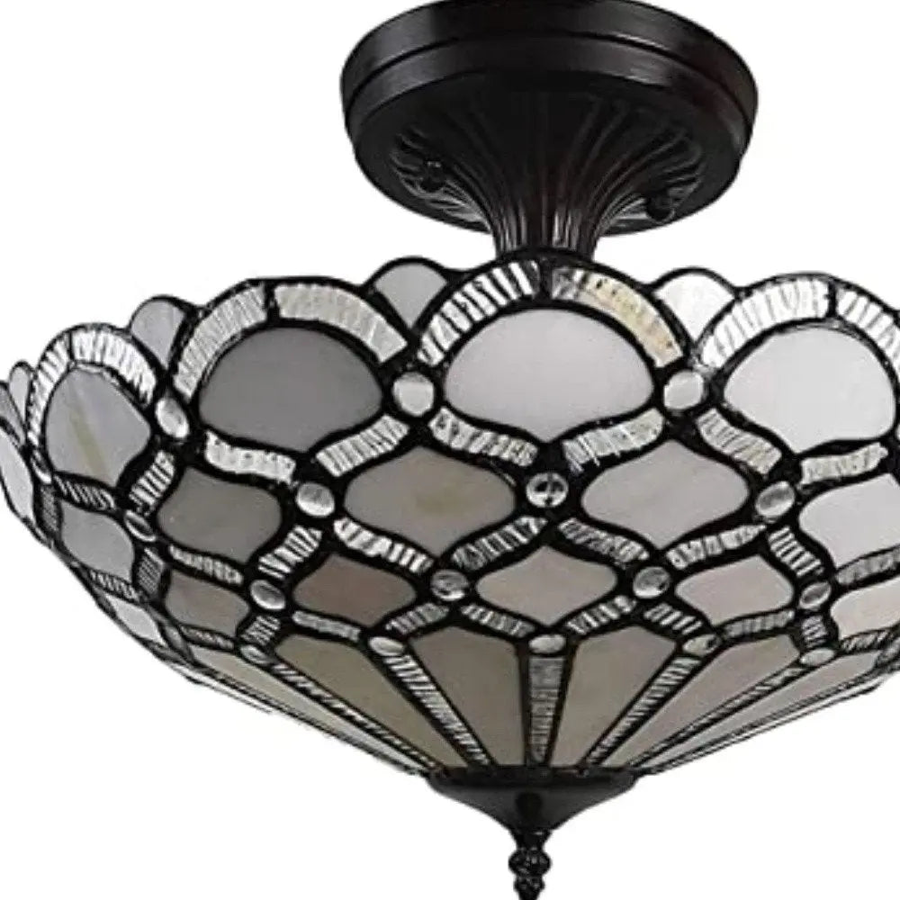 Black and Gray Two Light Tiffany Style Semi Flush Dimmable Ceiling LIght HomeRoots