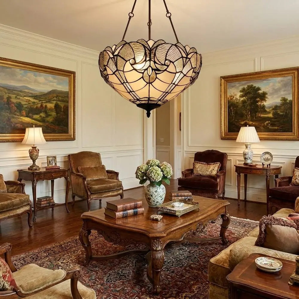 Yellow and Brown Two Light Tiffany Style Semi Flush Dimmable Ceiling Light HomeRoots