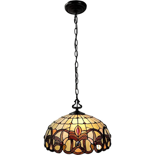 16" Tiffany Style Stained Glass Two Light Glass Dimmable Ceiling Light HomeRoots
