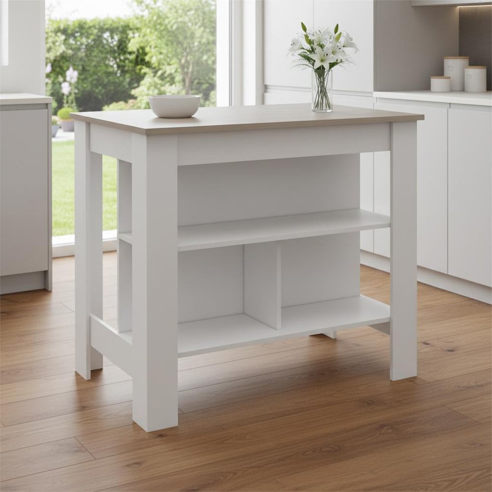 41" Light Gray and White Wood Kitchen Island With Storage HomeRoots