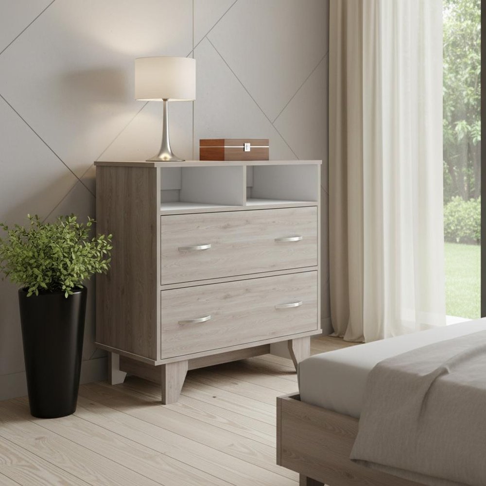 32" Light Gray Wood Two Drawer Dresser HomeRoots