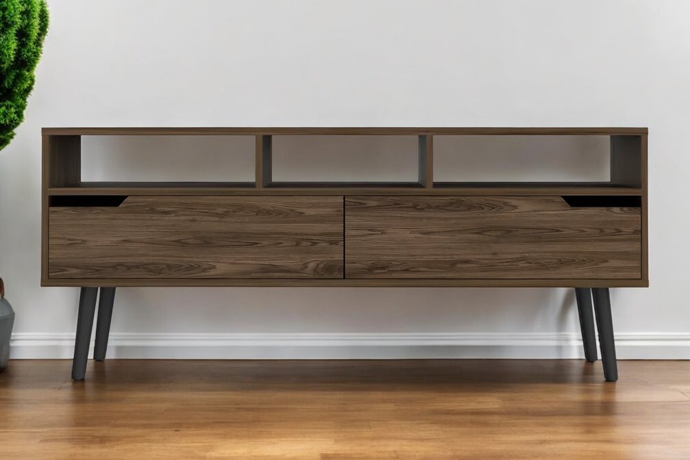 54" Dark Brown Wood Enclosed and Open Storage TV Stand HomeRoots