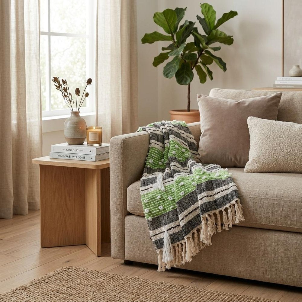52" X 67" Beige and Black Woven Wool Throw Blanket HomeRoots