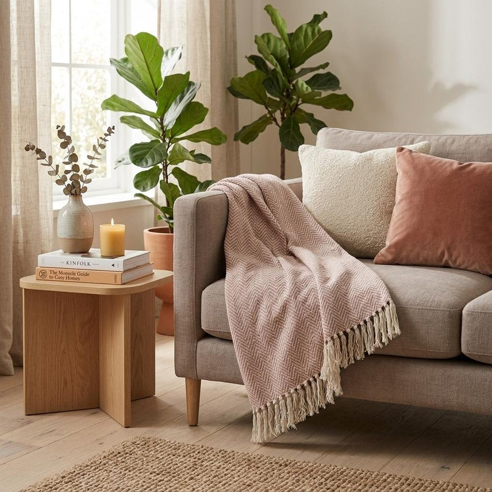 Pink Woven Cotton Solid Color Reversable Throw HomeRoots