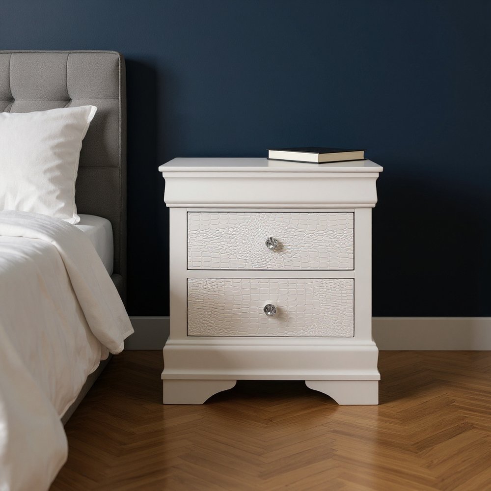 24" White Wood Shagreen Two Drawer Nightstand HomeRoots