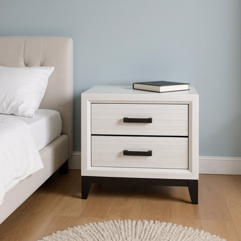 25" White Wood Two Drawer Nightstand HomeRoots