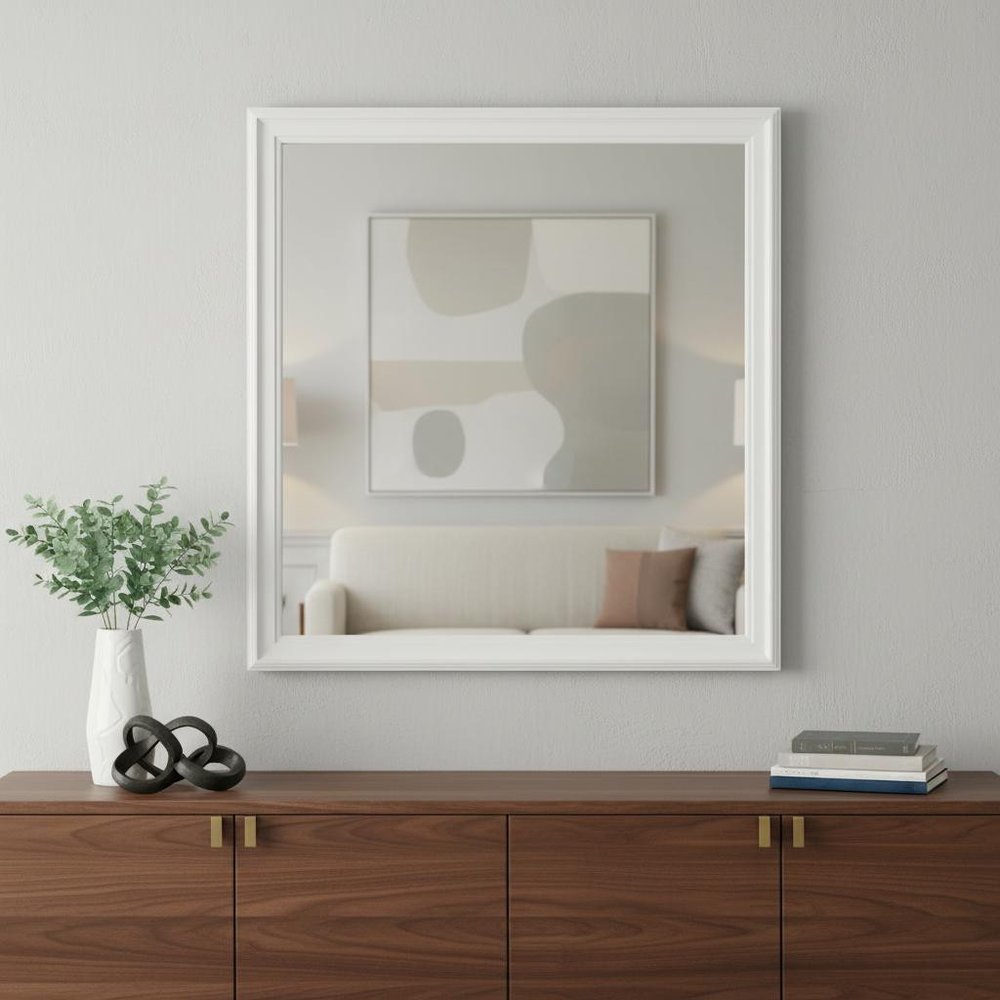 38" White Square Wood Framed Accent Mirror HomeRoots