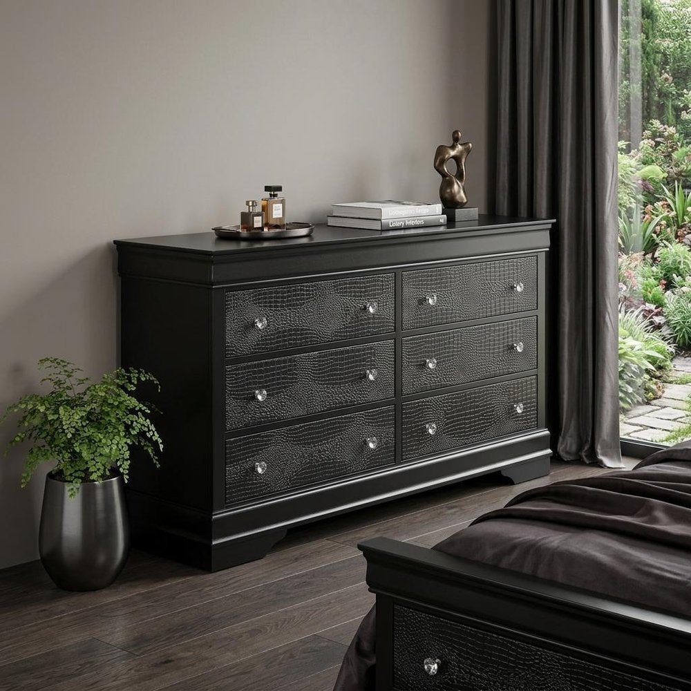 58" Metallic Grey Solid Wood Six Drawer Double Dresser HomeRoots