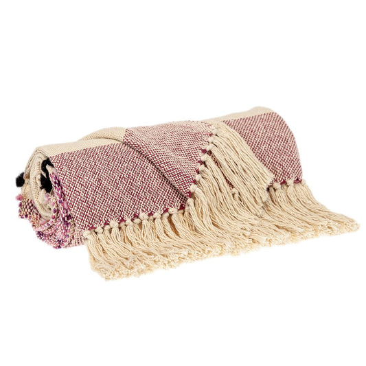 50" X 60" Purple and Ivory Woven Cotton Striped Throw Blanket with Tassels HomeRoots
