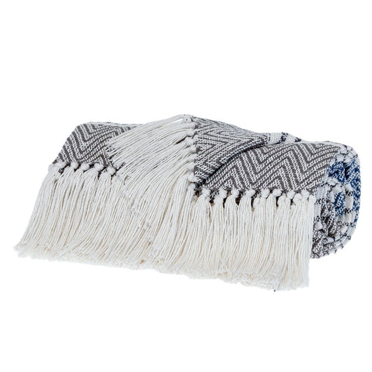 Charcoal Woven Cotton Striped Throw Blanket HomeRoots
