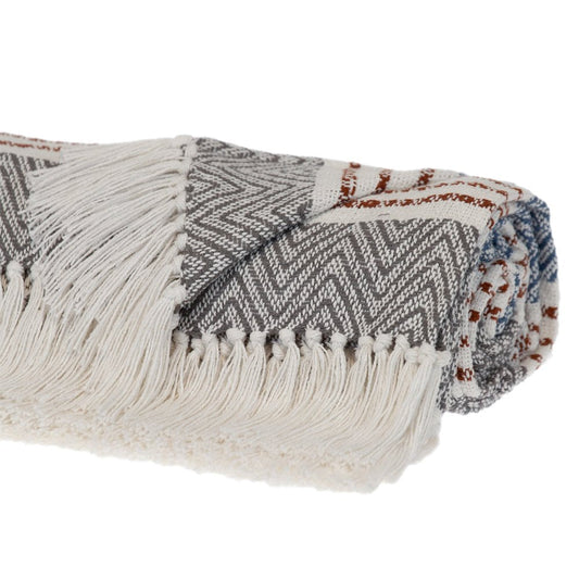 Gray and White Woven Cotton Striped Throw Blanket HomeRoots