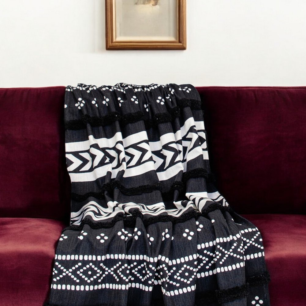 Blue and White Woven Cotton Striped Throw Blanket HomeRoots