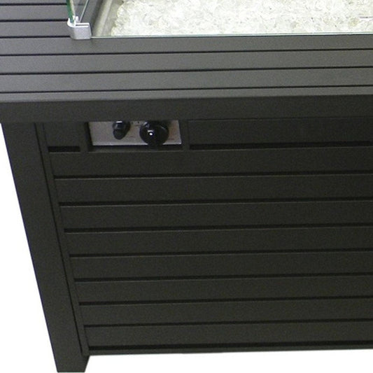 50000 BTU 54" Black And Clear Aluminum Propane Rectangular Fire Pit Table With Cover HomeRoots